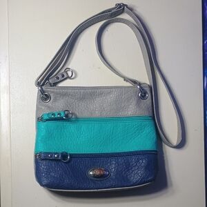 Rosetti Stylish Gray, Teal, and Blue Women's Crossbody Bag
